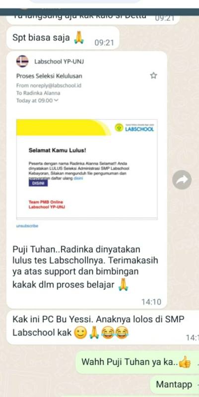 Lolos ujian Labschool